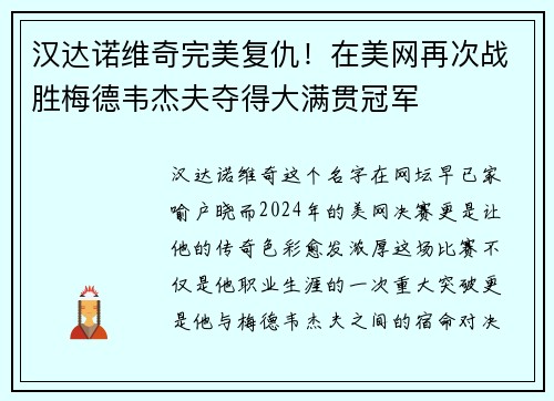 汉达诺维奇完美复仇！在美网再次战胜梅德韦杰夫夺得大满贯冠军